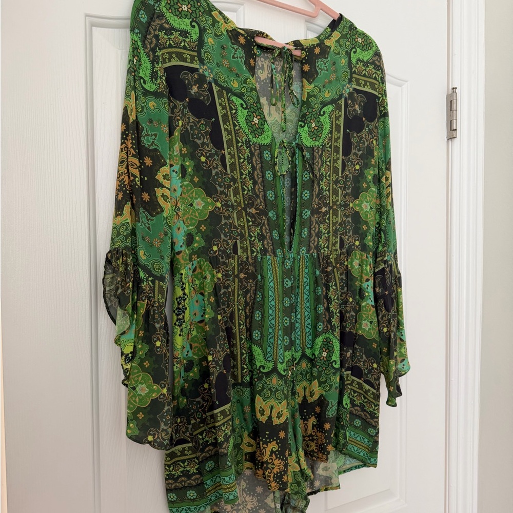 FARM RIO Green Paisley Print romper